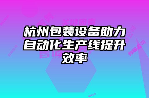 杭州包裝設備助力自動化生產(chǎn)線提升效率