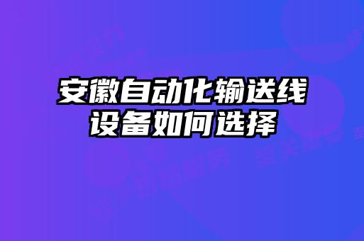 安徽自動化輸送線設備如何選擇